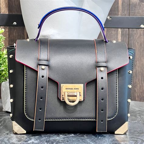 contrast trim leather satchel